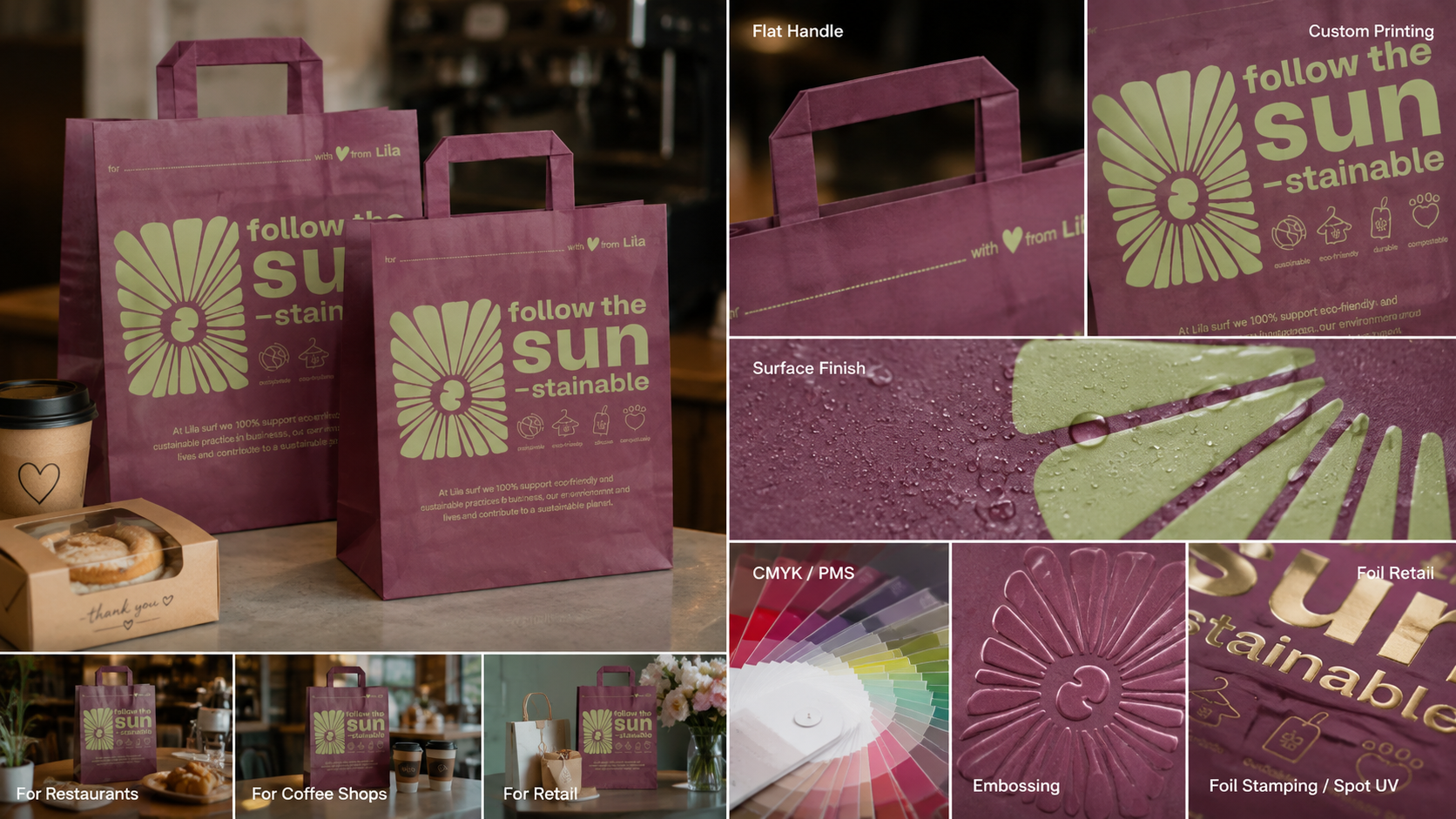 Durable Custom Printing Logo Size Fast Food Gift Shopping Take Away Kraft Paper Bags With Flat Handle-2