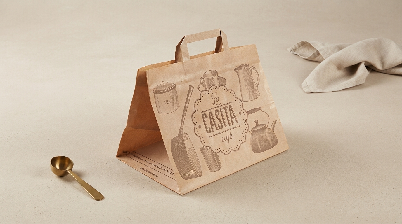 Durable Custom Printing Logo Size Fast Food Gift Shopping Take Away Kraft Paper Bags With Flat Handle