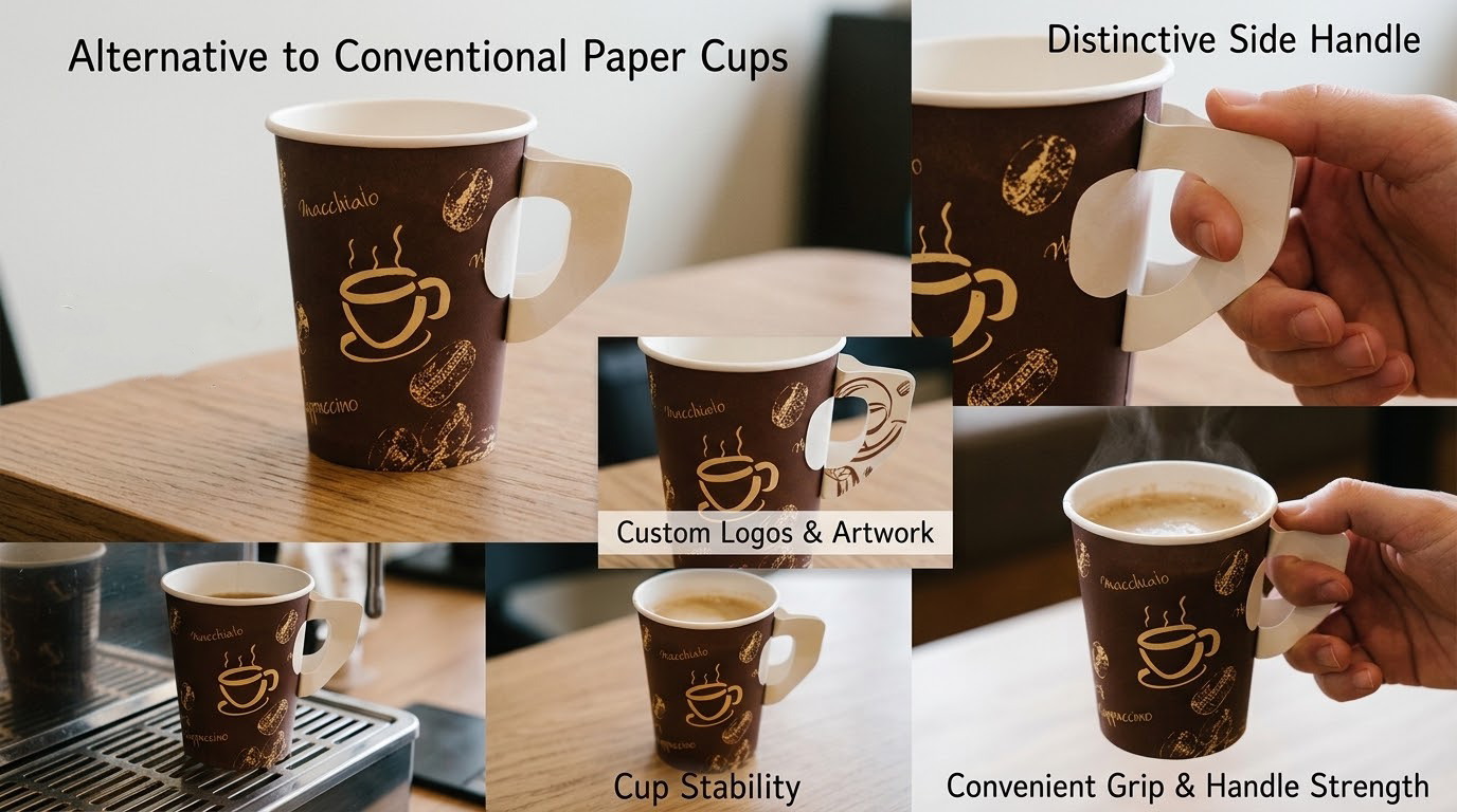 Factory Supply Custom Logo Hot Coffee Carton Paper Cup with Handle-1