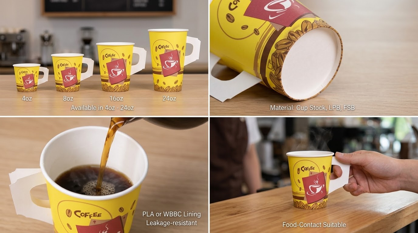 Factory Supply Custom Logo Hot Coffee Carton Paper Cup with Handle-2