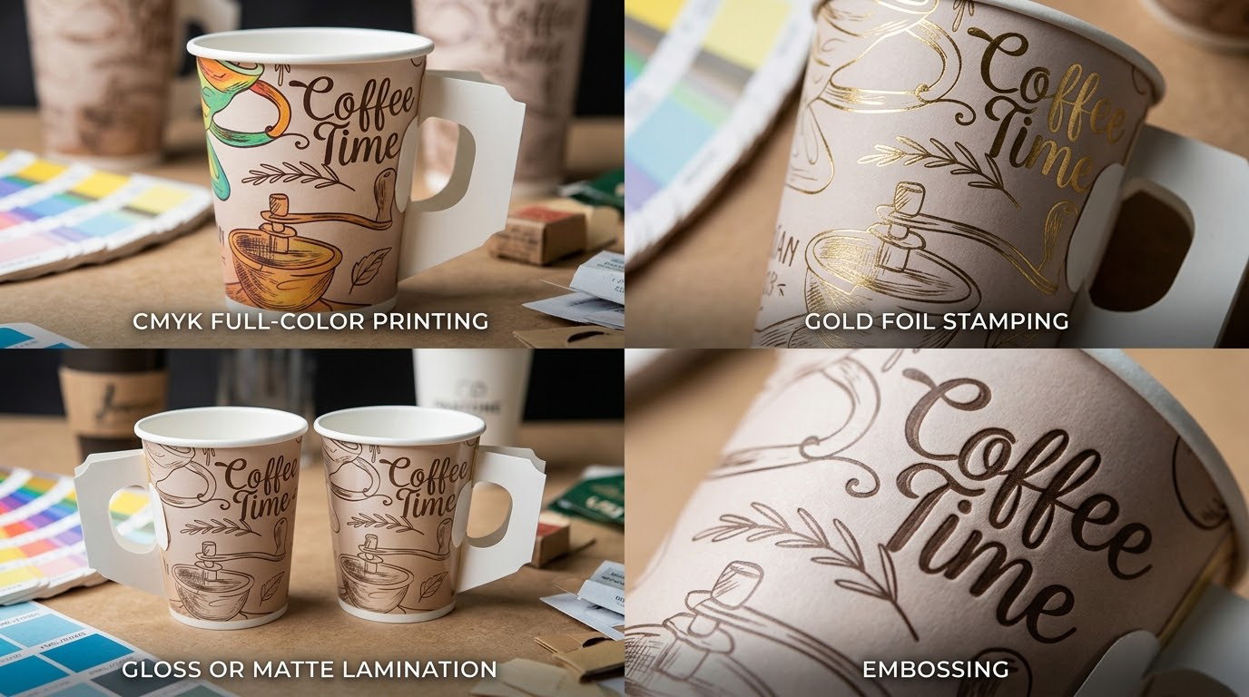 Factory Supply Custom Logo Hot Coffee Carton Paper Cup with Handle-3
