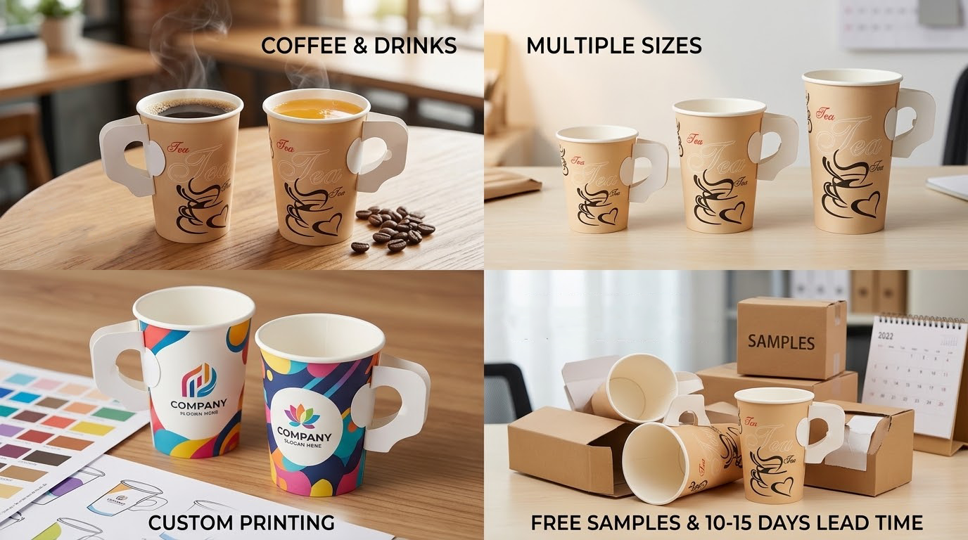 Factory Supply Custom Logo Hot Coffee Carton Paper Cup with Handle-4