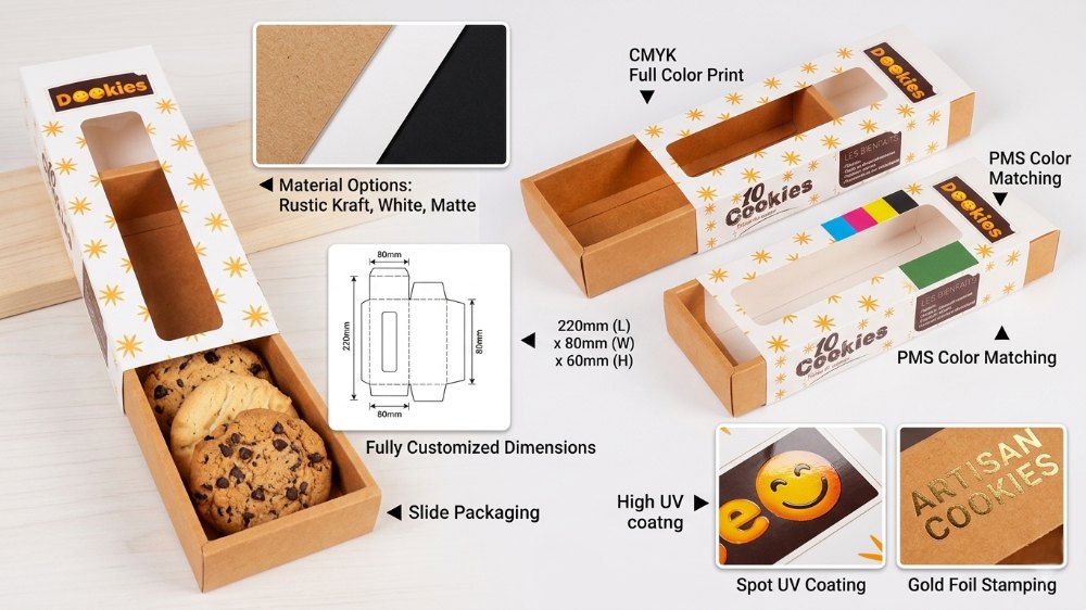 Foldable Kraft Paper Rectangle Cardboard Packaging Custom Slide Food Packaging Cookies Kraft Paper Drawer Box (1)