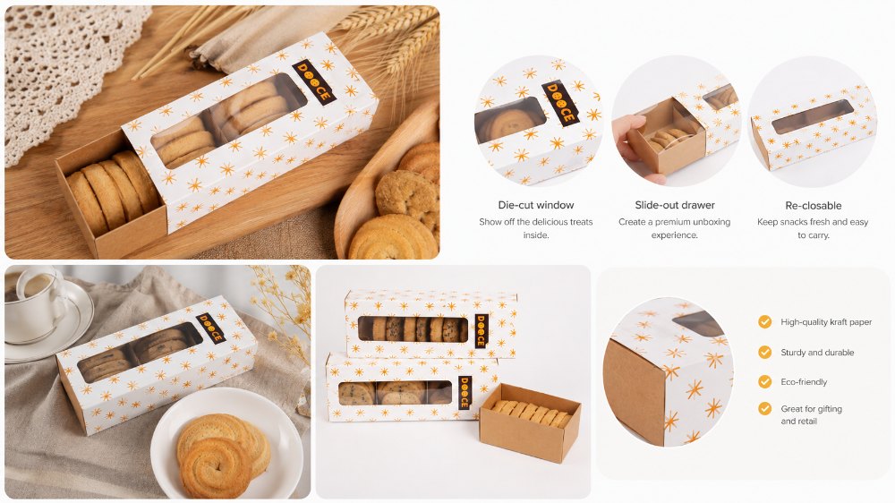 Foldable Kraft Paper Rectangle Cardboard Packaging Custom Slide Food Packaging Cookies Kraft Paper Drawer Box (4)