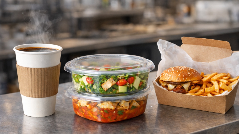 Hot coffee, salads, and greasy takeout food each use different packaging materials pic_WH_1000x562px