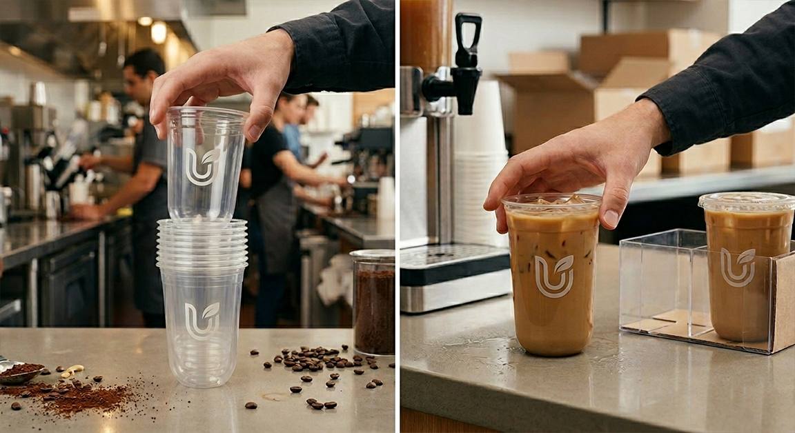 PET Logo Printed U-shaped Plastic Cups 500ml PP U Shape Bubble Tea Cold Cup