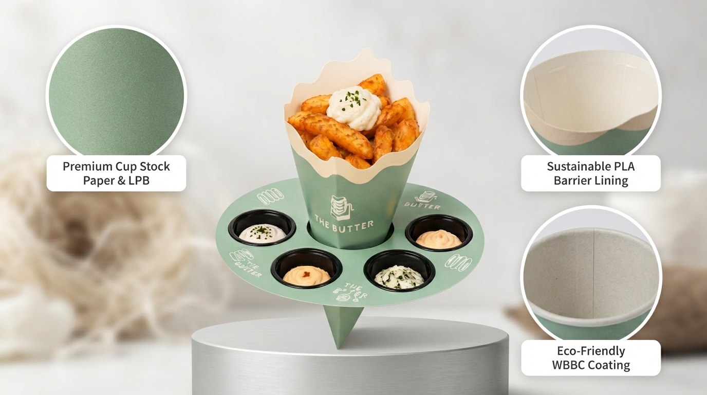 Paper Fry Cup with Sauce Cup Holder for Takeaway Food (5)
