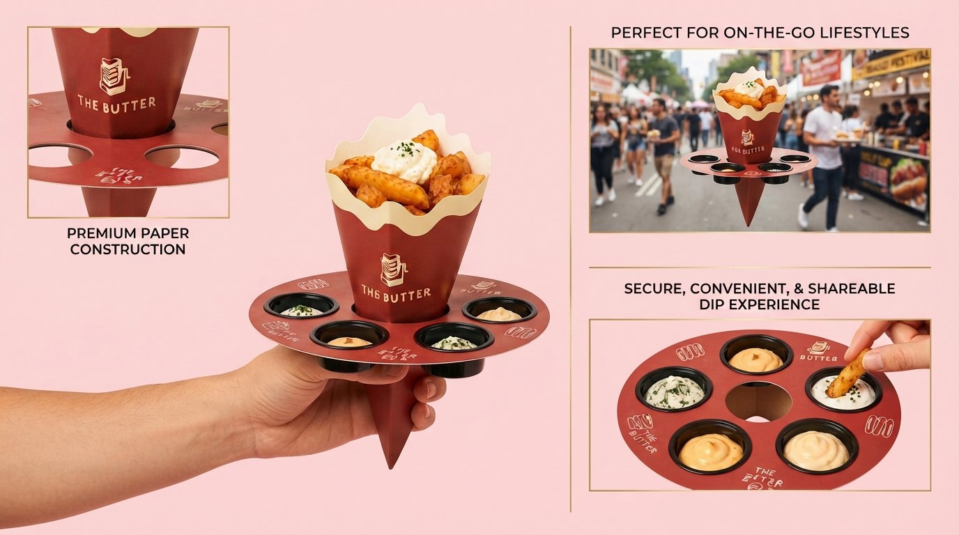 Paper Fry Cup with Sauce Cup Holder for Takeaway Food (6)