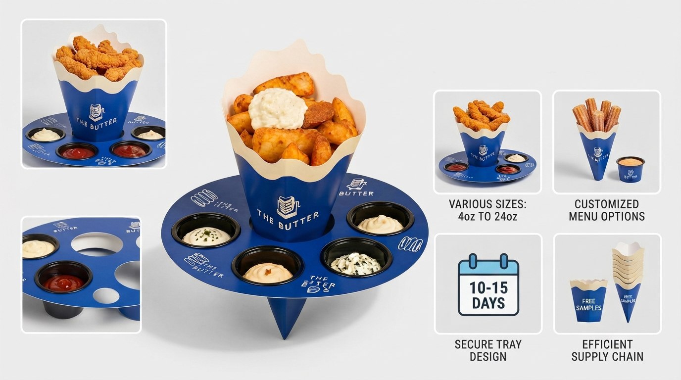 Paper Fry Cup with Sauce Cup Holder for Takeaway Food (7)