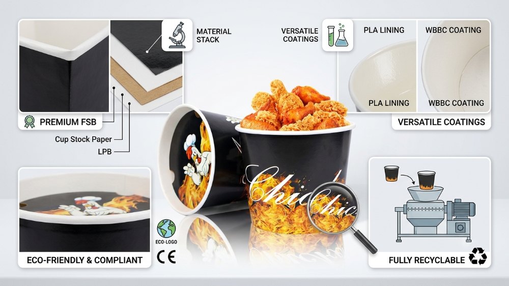 Recyclable Custom Popcorn Buckets Chicken Wing Fries Family Bucket Paper Food Fried Fires Chicken Buckets (1)