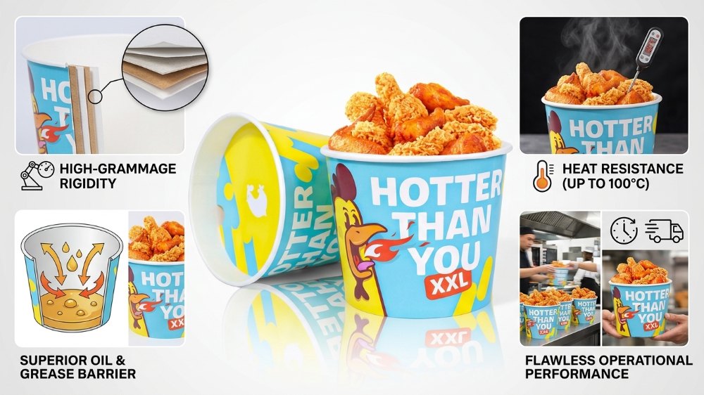 Recyclable Custom Popcorn Buckets Chicken Wing Fries Family Bucket Paper Food Fried Fires Chicken Buckets (2)