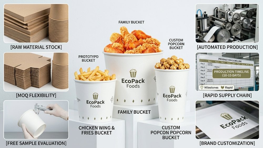 Recyclable Custom Popcorn Buckets Chicken Wing Fries Family Bucket Paper Food Fried Fires Chicken Buckets (4)