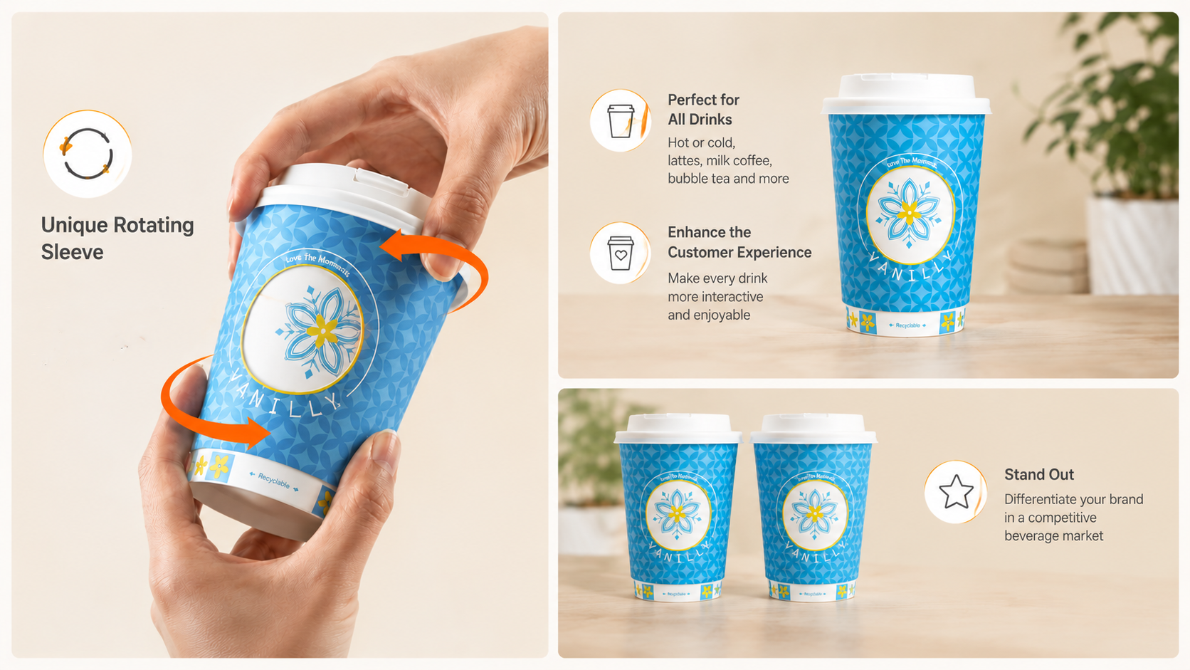 Rotating Coffee Cup for Interactive Takeaway Drinks