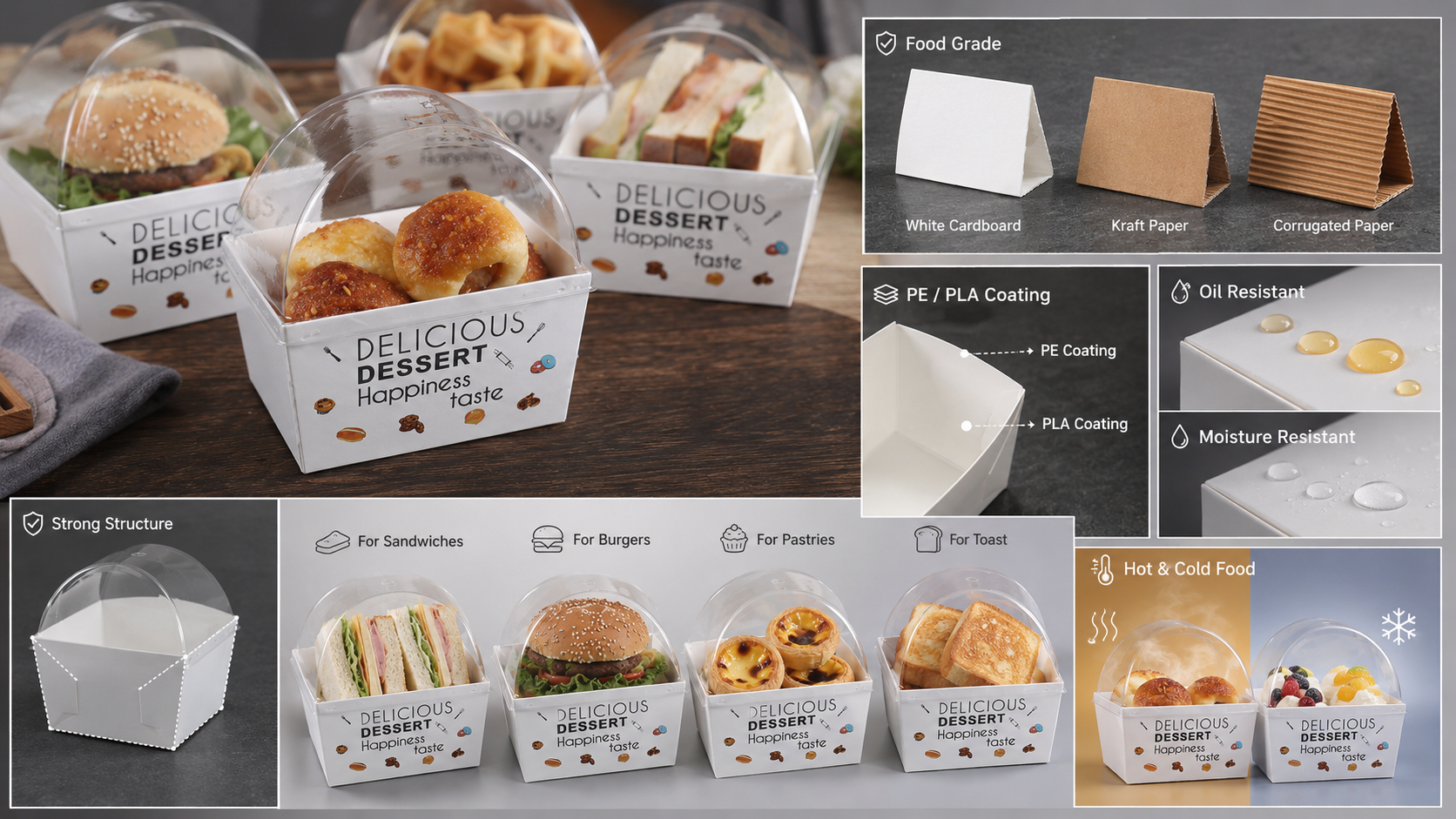 Take Out Box Sandwich Take Out Mini Burger Boxes Toast Holding Bread Tray For Take Out Food Paper Box-1