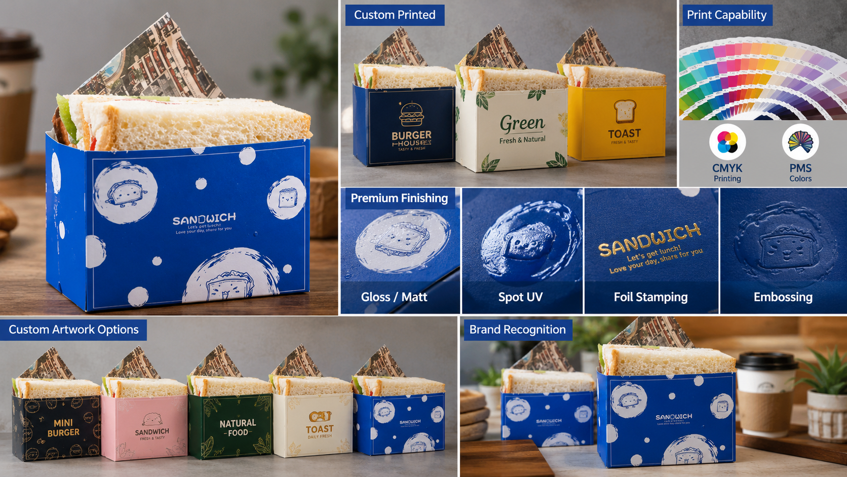 Take Out Box Sandwich Take Out Mini Burger Boxes Toast Holding Bread Tray For Take Out Food Paper Box-3