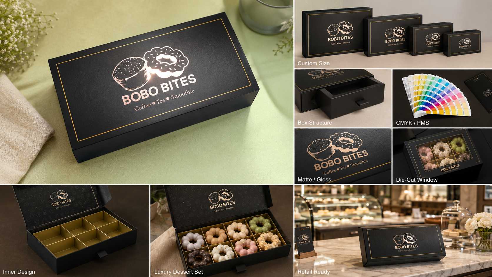 Wholesale Custom Printed Durable Corrugated Paper Packaging Black Luxury Mochi Donut Bouquet Boxes With Logo-3
