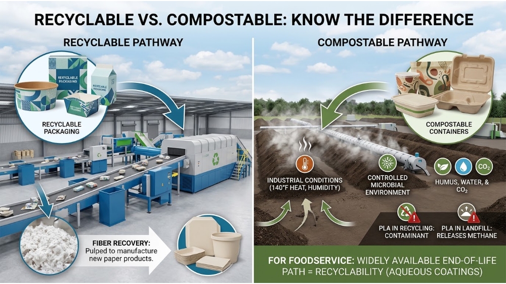 maibaopak food paper box Recyclable vs. Compostable