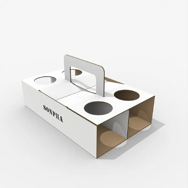 Customized Takeaway Hot Drink Kraft Paper Cup Carrier With Handle ...