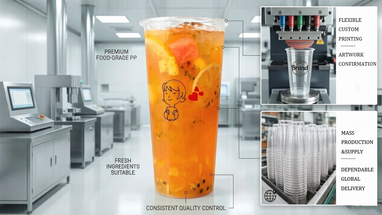 Custom PP Jumbo Cold Drink Cups for Bubble Tea & Beverages